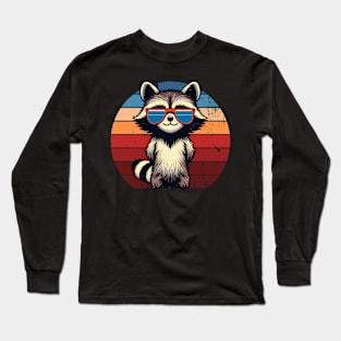 Cool Retro Raccoon in Sunglasses 70s 80s 90s Funny Raccoon Long Sleeve T-Shirt